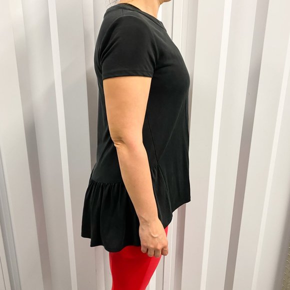 Nordstrom S Hi/Lo Ruffle Back Hem Tee Short Sleeve Shirt Black - Picture 2 of 9